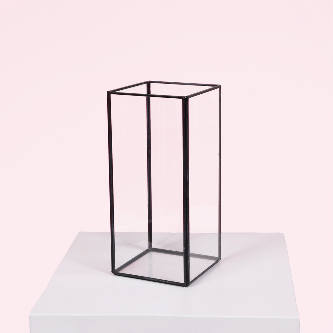 Glass Candle Box With Metal Frame - Black (21.5cmH)