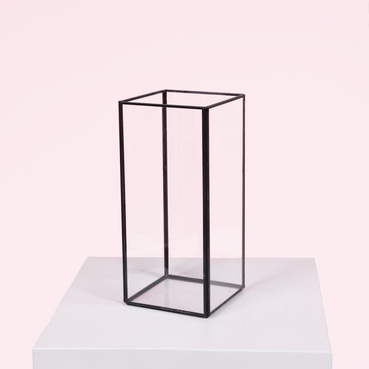 Glass Candle Box With Metal Frame - Black (21.5cmH)