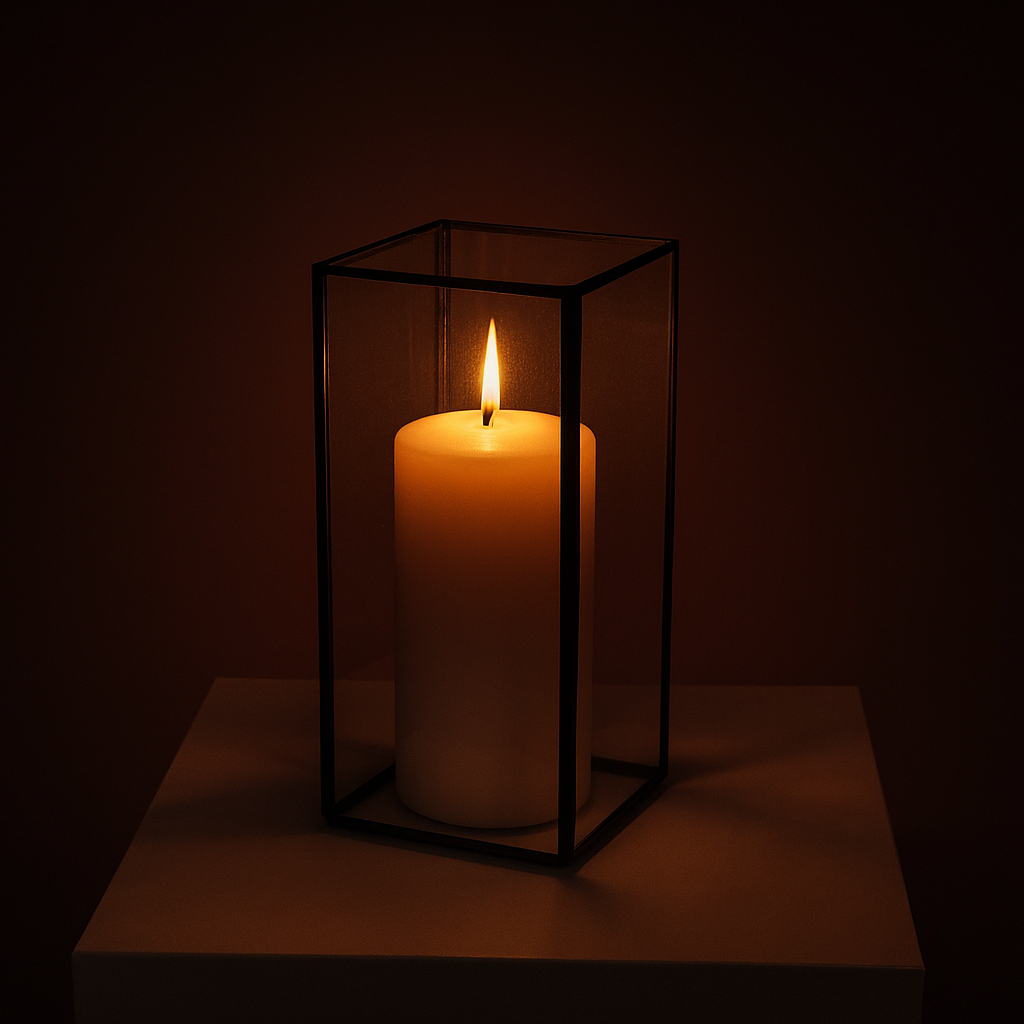 Glass Candle Box With Metal Frame - Black (21.5cmH) moody