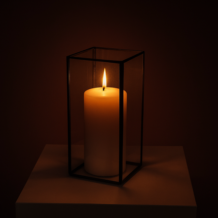 Glass Candle Box With Metal Frame - Black (21.5cmH) moody
