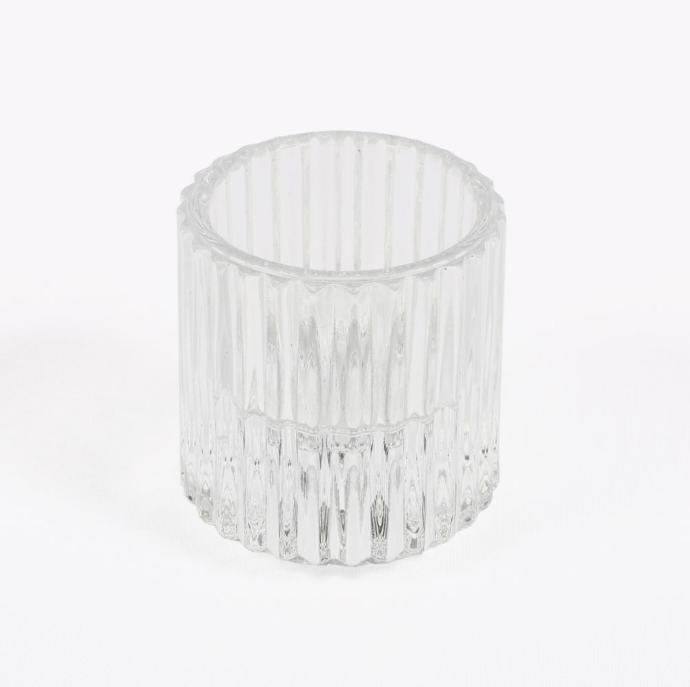 Reversible Glass Tea Light and Taper Candle Holder - Ribbed Drum (Style 2) reversed