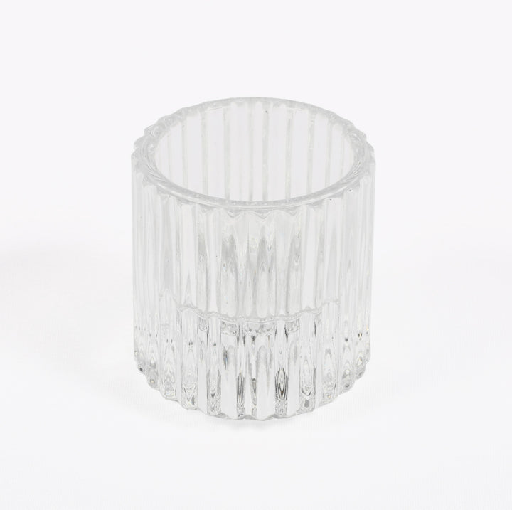 Reversible Glass Tea Light and Taper Candle Holder - Ribbed Drum (Style 2) reversed
