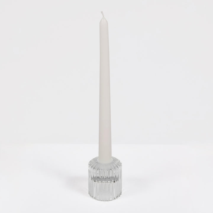 Reversible Glass Tea Light and Taper Candle Holder - Ribbed Drum (Style 2) with taper candle