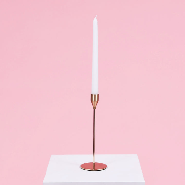 Taper Candle Holders Classic Flared Style - Gold (23cm), single taper candle holder with white taper candle