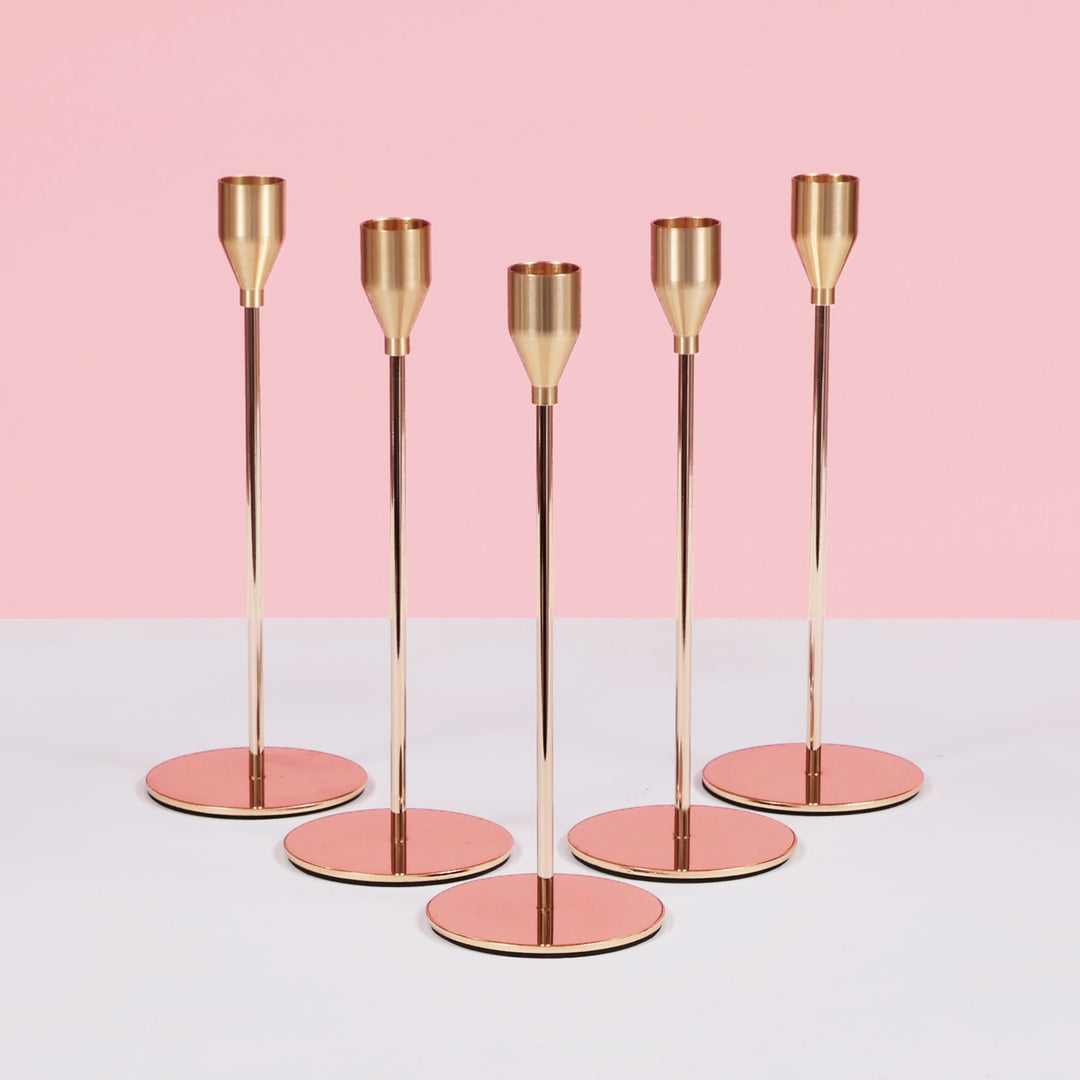Taper Candle Holders Classic Flared Style - Gold (23cm), set of 5 taper candle holders
