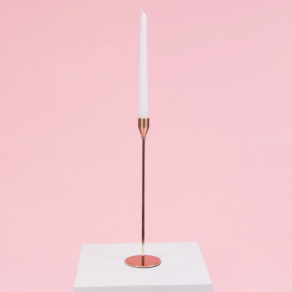 Taper Candle Holders Classic Flared Style - Gold (33cm), single candle holder with white taper candle