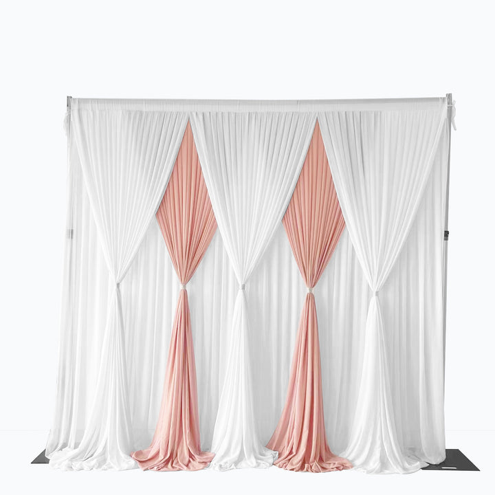 CLEARANCE Chiffon Draping Backdrop Curtain - White On Blush (3x3m)