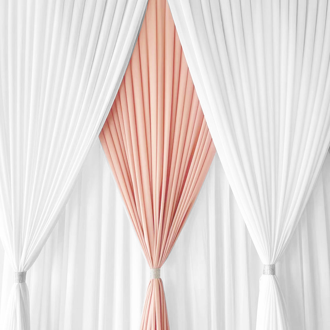 CLEARANCE Chiffon Draping Backdrop Curtain - White On Blush (3x3m)