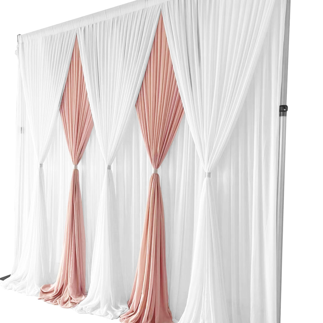 CLEARANCE Chiffon Draping Backdrop Curtain - White On Blush (3x3m)