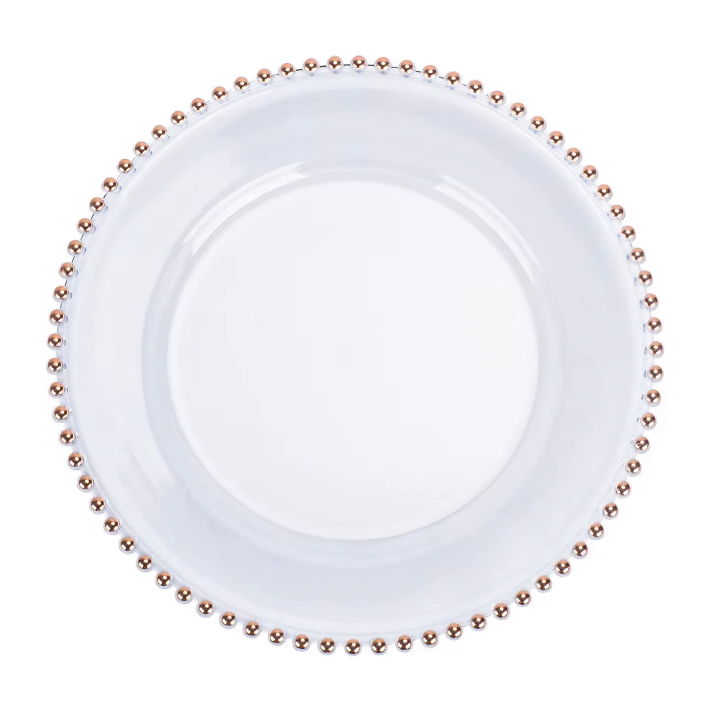 Set Of 4 Glass Charger Plates With Beaded Rim - Rose Gold, Silver, Or Gold - Perfect For Weddings & Dinner Parties - View #5