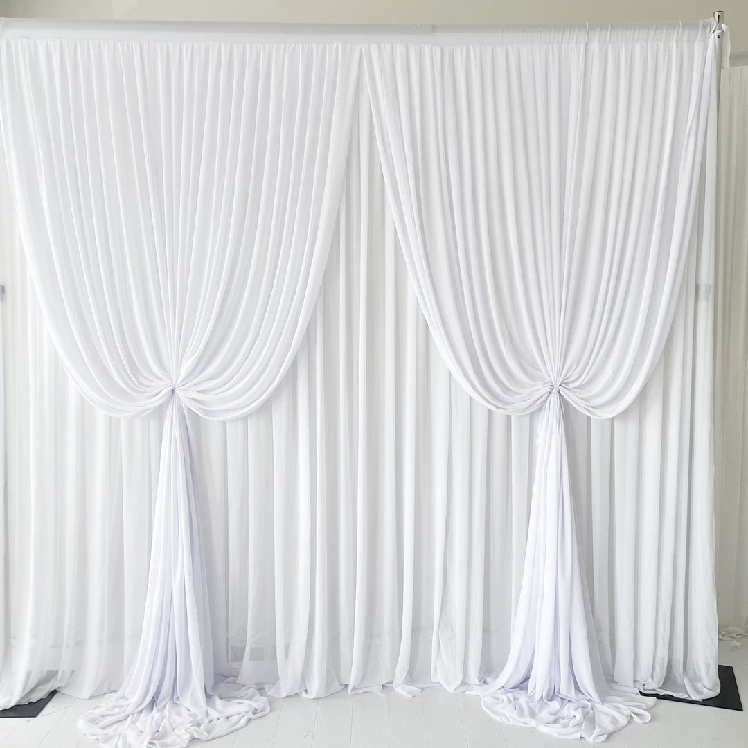 Chiffon Layered Backdrop Curtain 3mx3m - White, front layers tied up