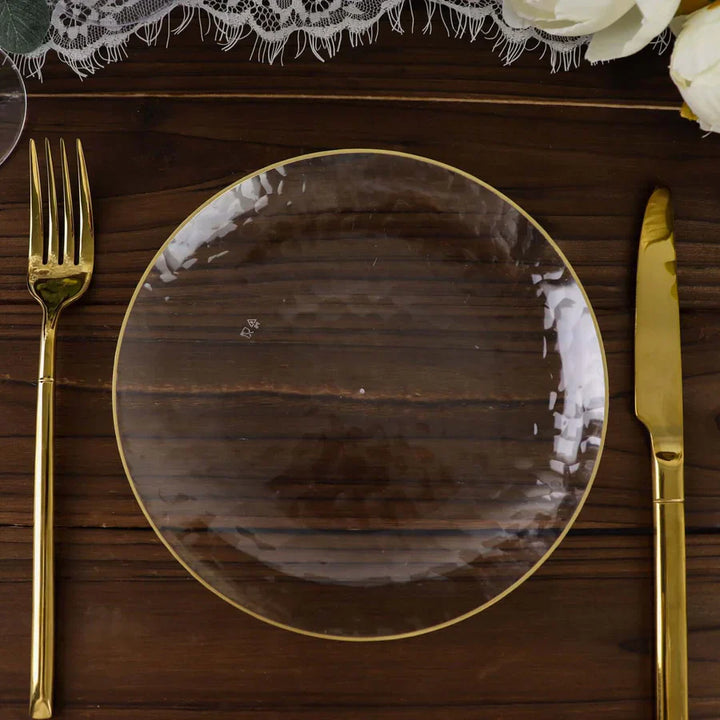 Plastic Dinner Plate - Clear with Gold Trim (26cm)