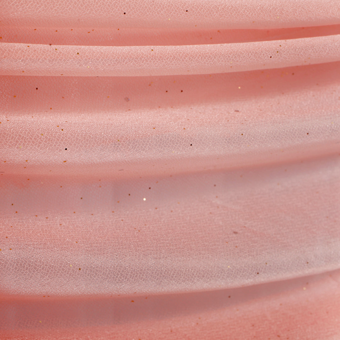 Blush Chiffon Fabric with Glitter 1.5mx25m - (Sheer Stretch Crepe Chiffon), close up glitter flecks