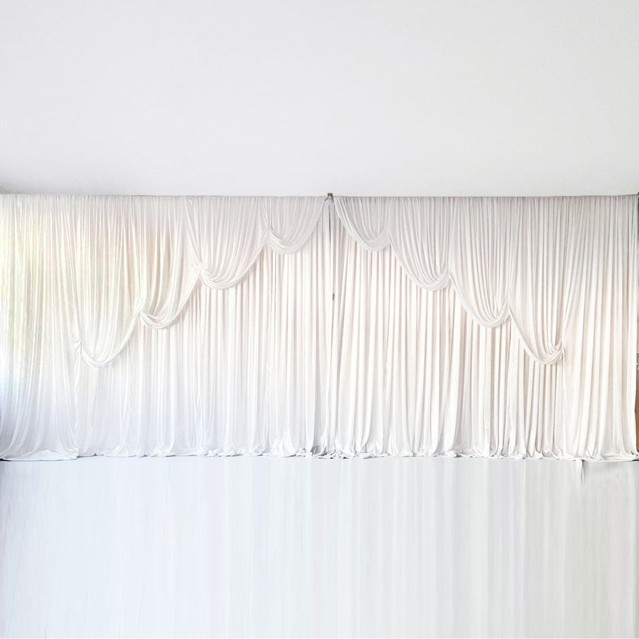 Ice Silk Event Backdrop with Venetian Contour Stage Curtain / Valance Swag (White) 6m wide x 3m high
