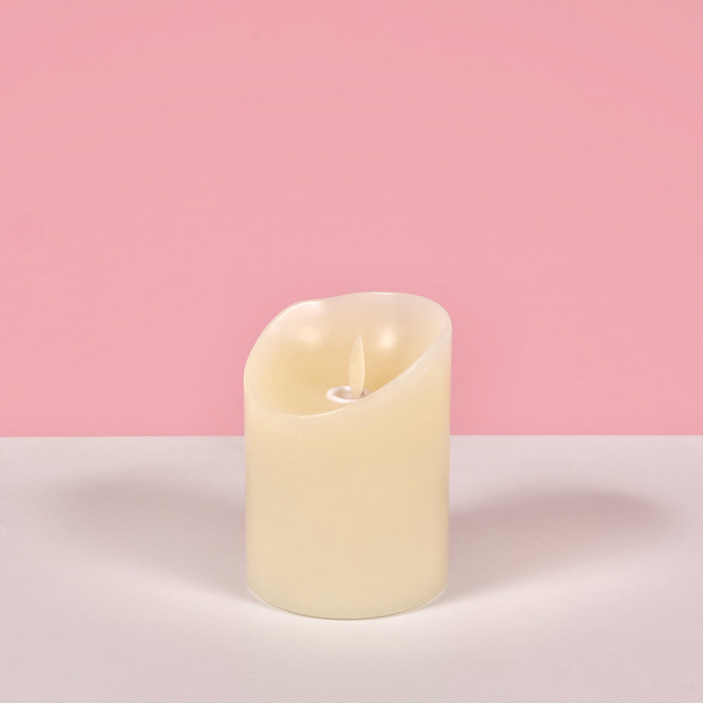 LED Flameless Flickering Wax Pillar Candle - Ivory (7.5x10cm)