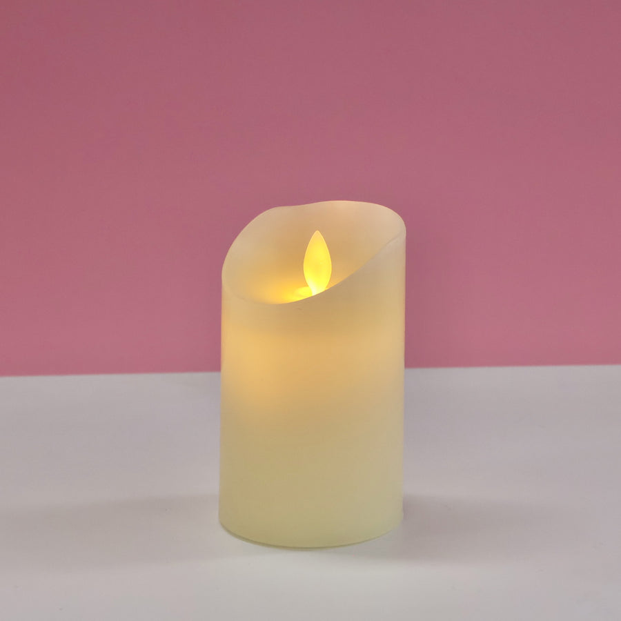 LED Flameless Flickering Wax Pillar Candle - Ivory (7.5x12.5cm), turned on