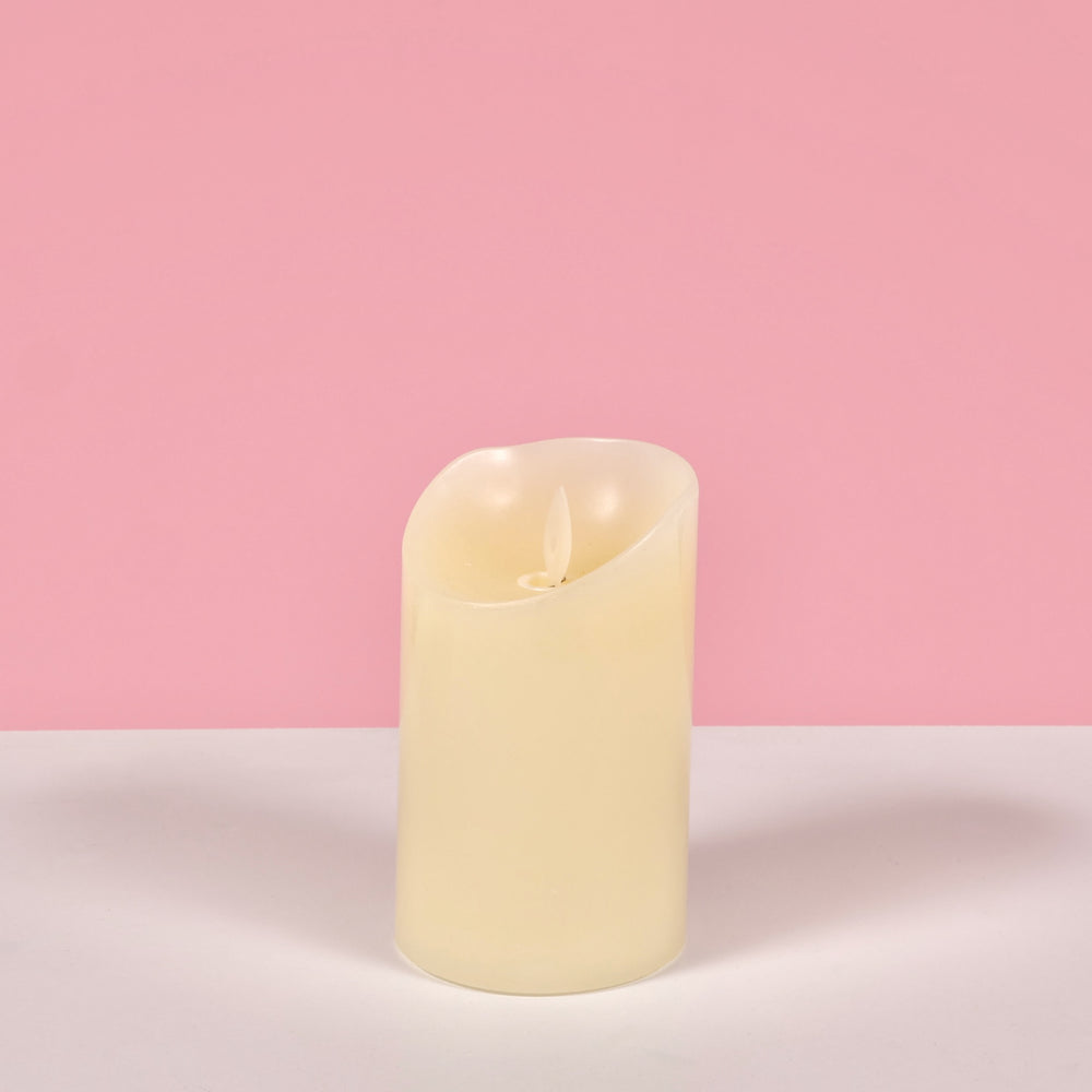 LED Flameless Flickering Wax Pillar Candle - Ivory (7.5x12.5cm)