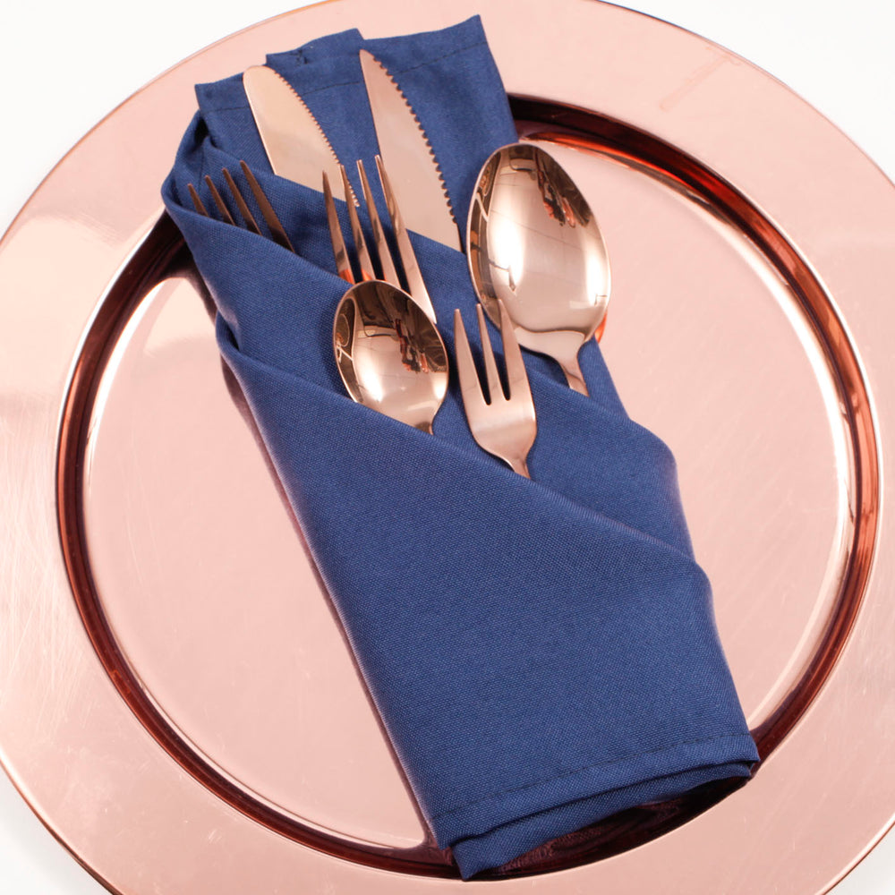 Cloth Napkins - Navy (50x50cm) with rose gold cutlery set