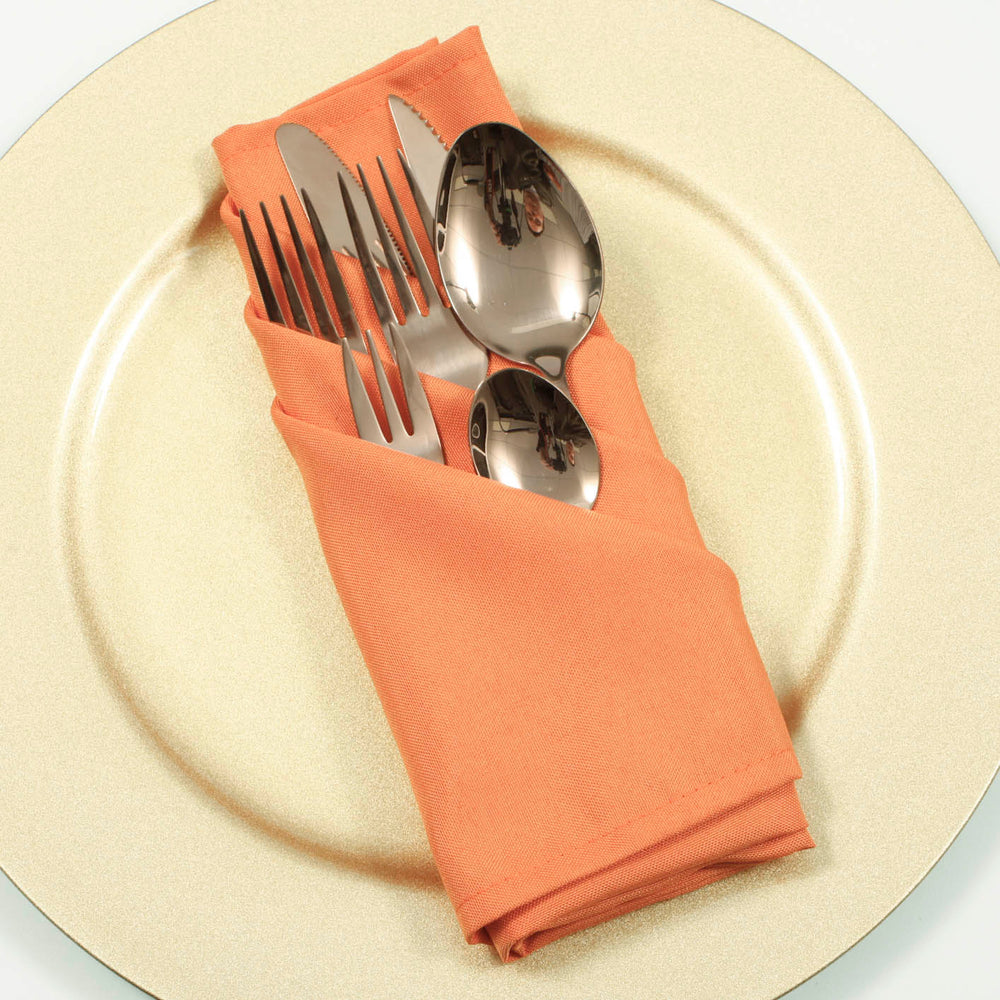 Cloth Napkins - Orange (50x50cm) with rose gold cutlery set