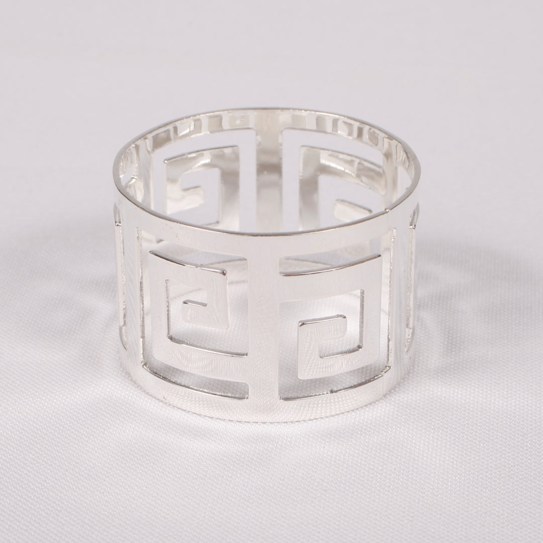 Silver Napkin Ring - Geometric Luxe Meander