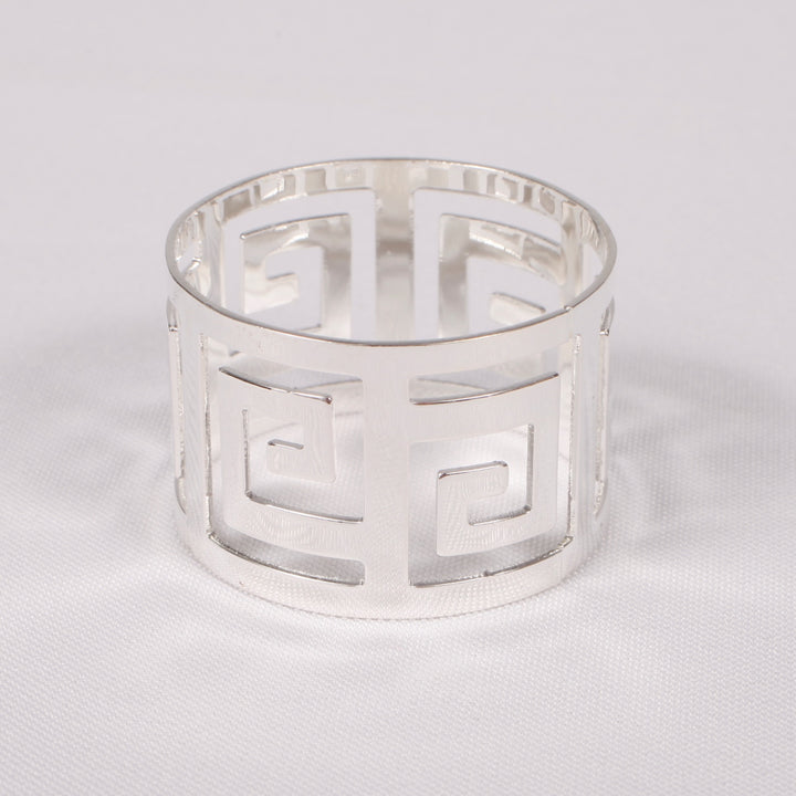 Silver Napkin Ring - Geometric Luxe Meander