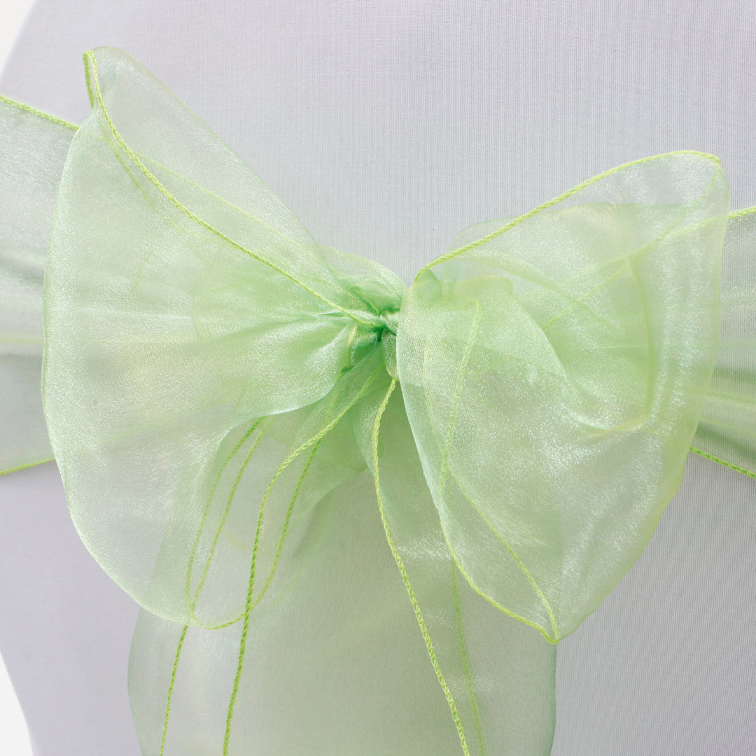 Organza Chair Sash close up view of bow - Olive Green