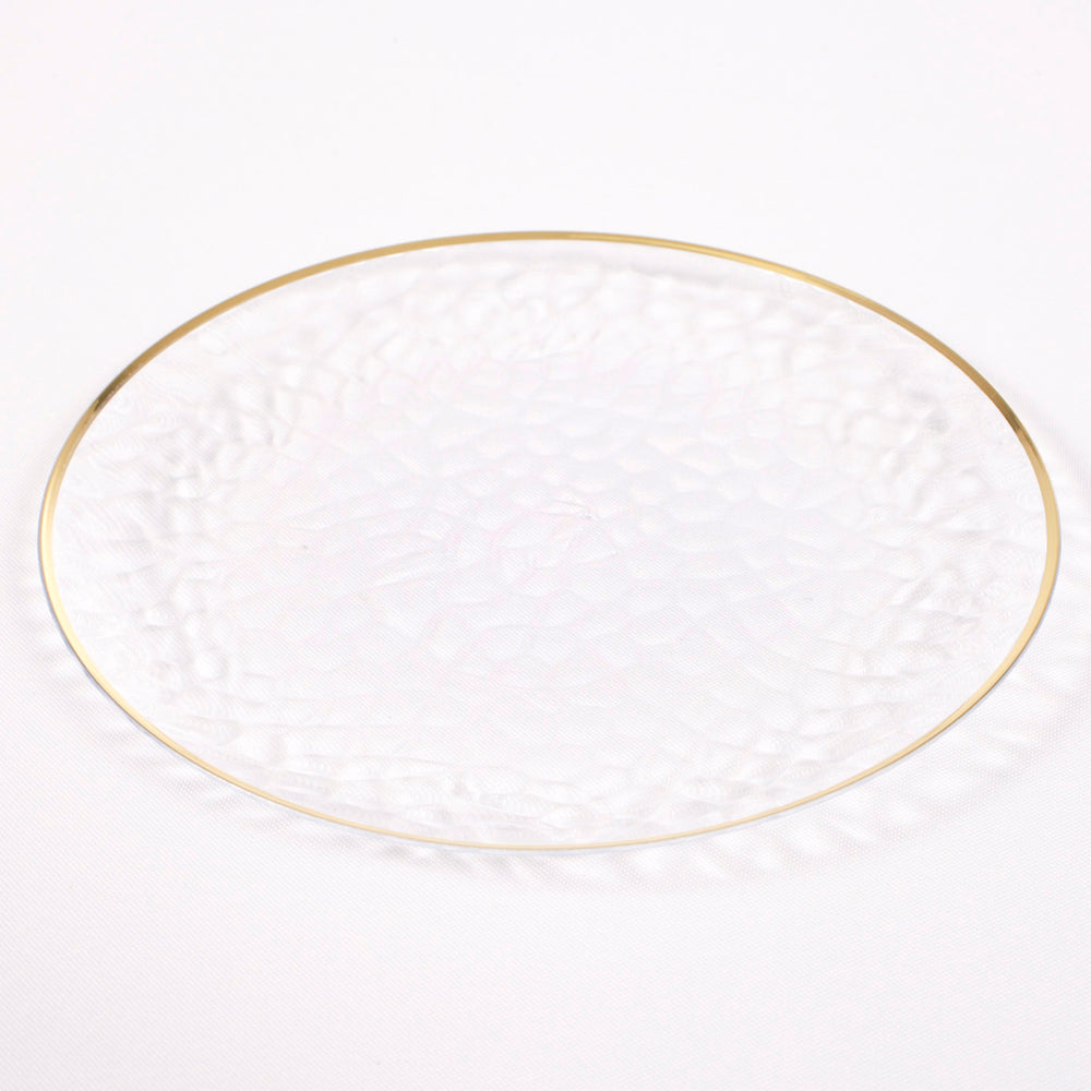 Plastic Dinner Plate - Clear with Gold Trim (19cm) side angle