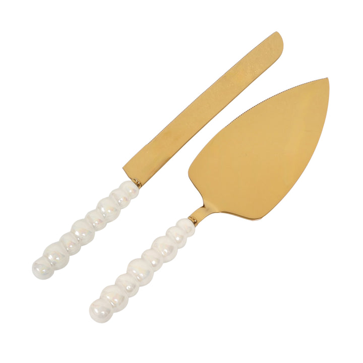 Cake Knife & Server Set - Bubble Handle - Gold (2pc)