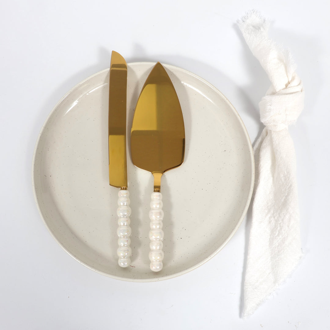 Cake Knife & Server Set - Bubble Handle - Gold (2pc) on plate 2