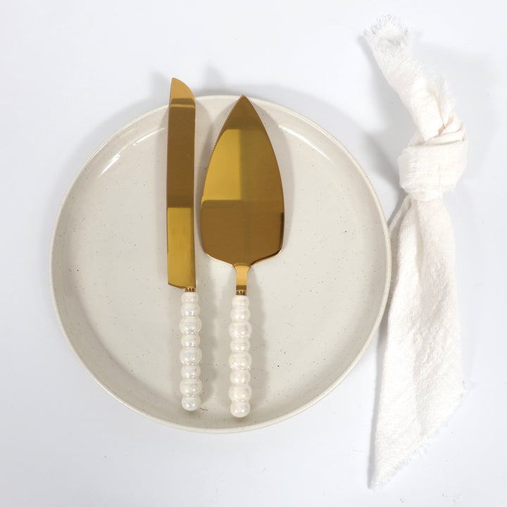 Cake Knife & Server Set - Bubble Handle - Gold (2pc) on plate 2