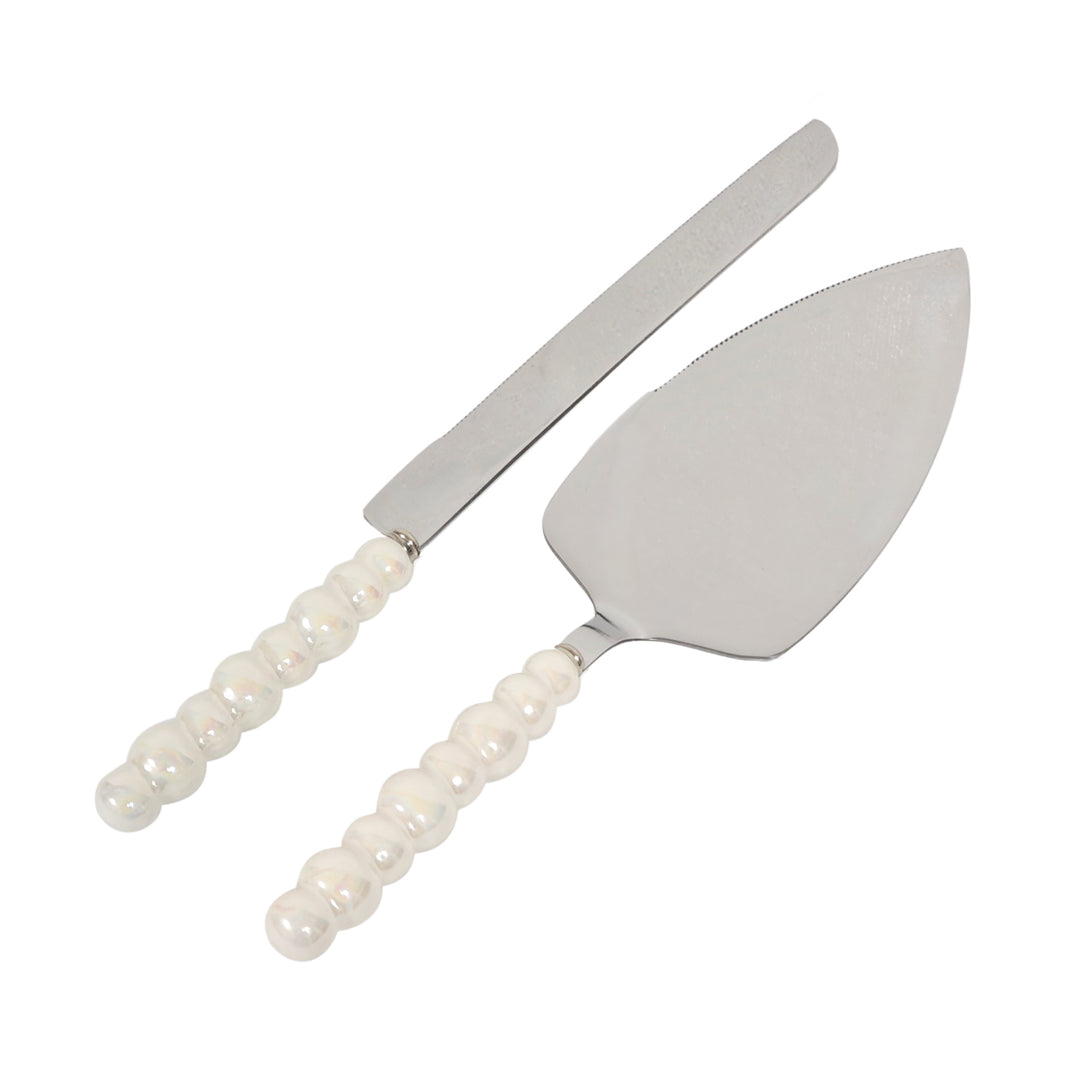 Cake Knife & Server Set - Bubble Handle - Silver (2pc)