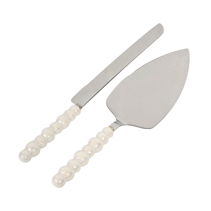 Cake Knife & Server Set - Bubble Handle - Silver (2pc)