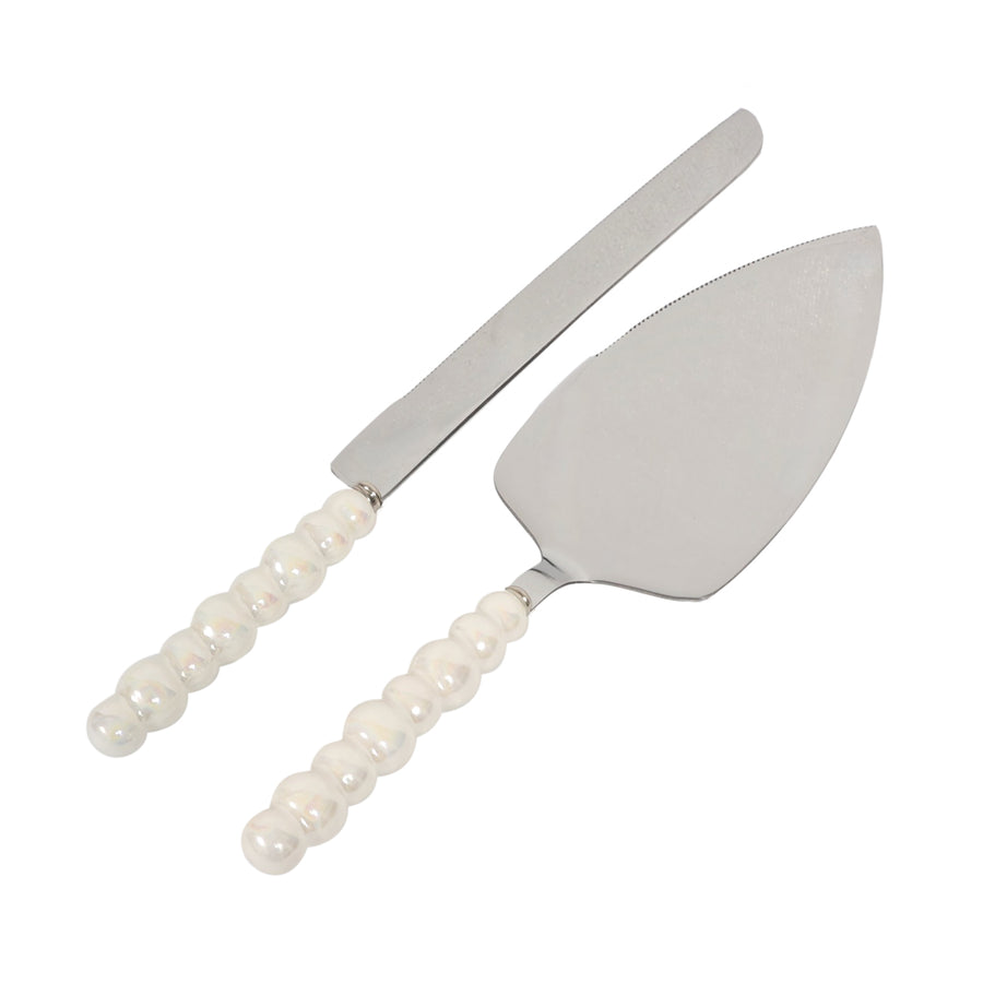 Cake Knife & Server Set - Bubble Handle - Silver (2pc)