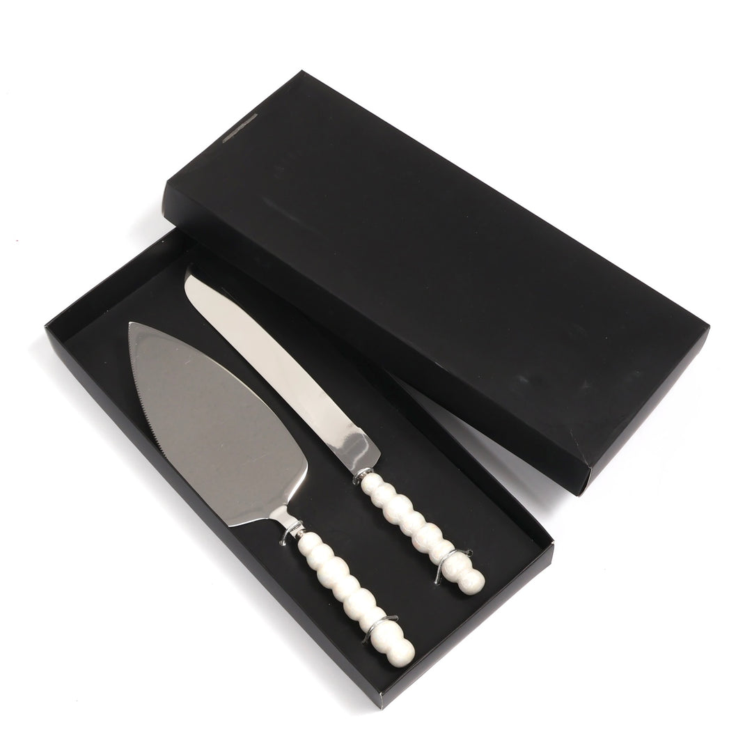 Cake Knife & Server Set - Bubble Handle - Silver (2pc), in packaging/display box