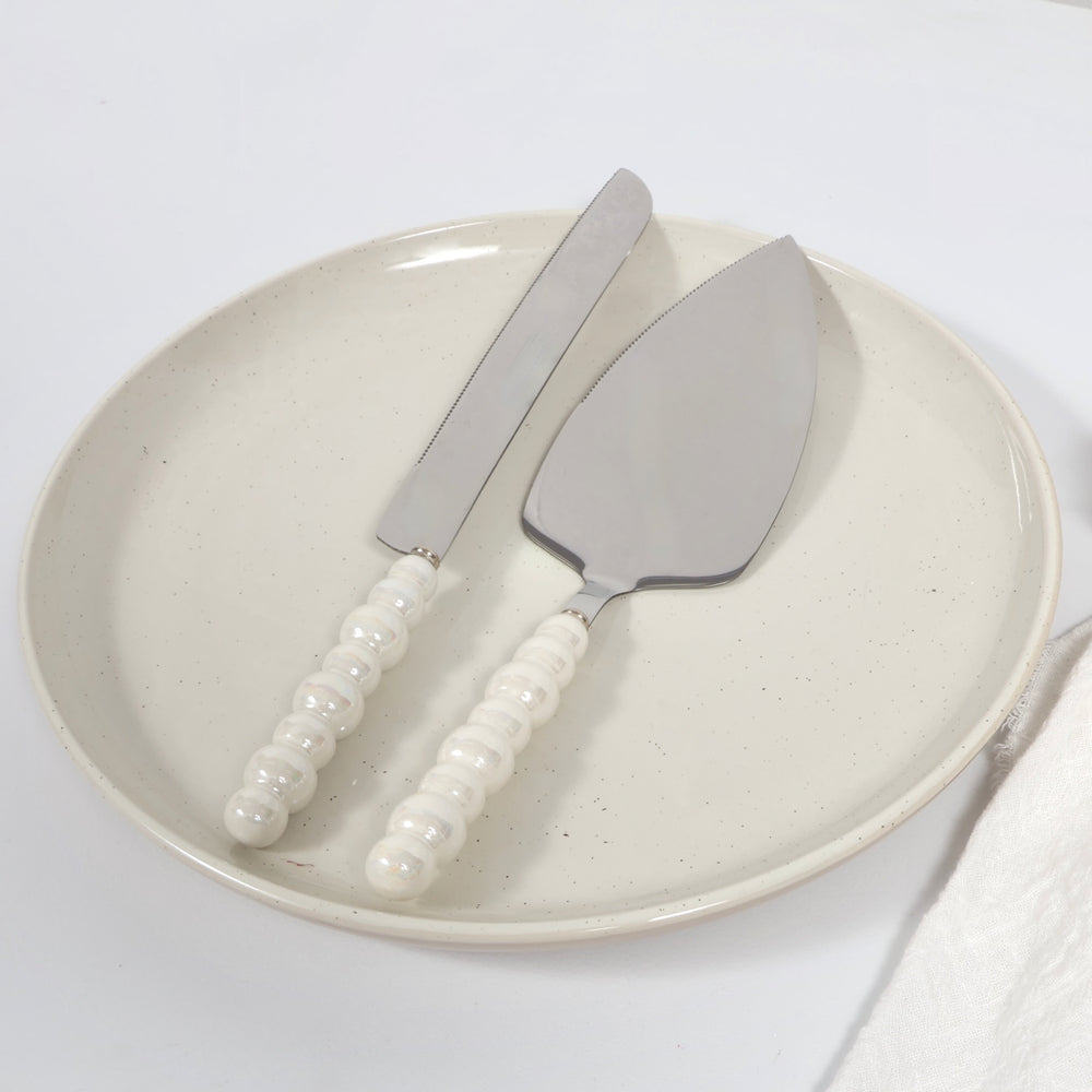 Cake Knife & Server Set - Bubble Handle - Silver (2pc) on plate 1