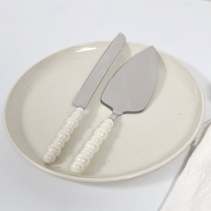 Cake Knife & Server Set - Bubble Handle - Silver (2pc) on plate 1