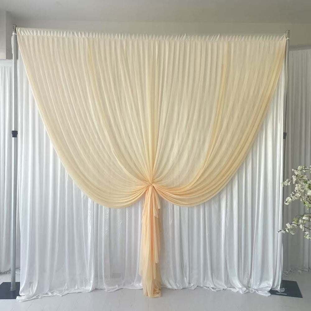 Beauty Organza Backdrop Curtain with Satin Silk Backing 3mx3m - Champagne & White, front layer tied up