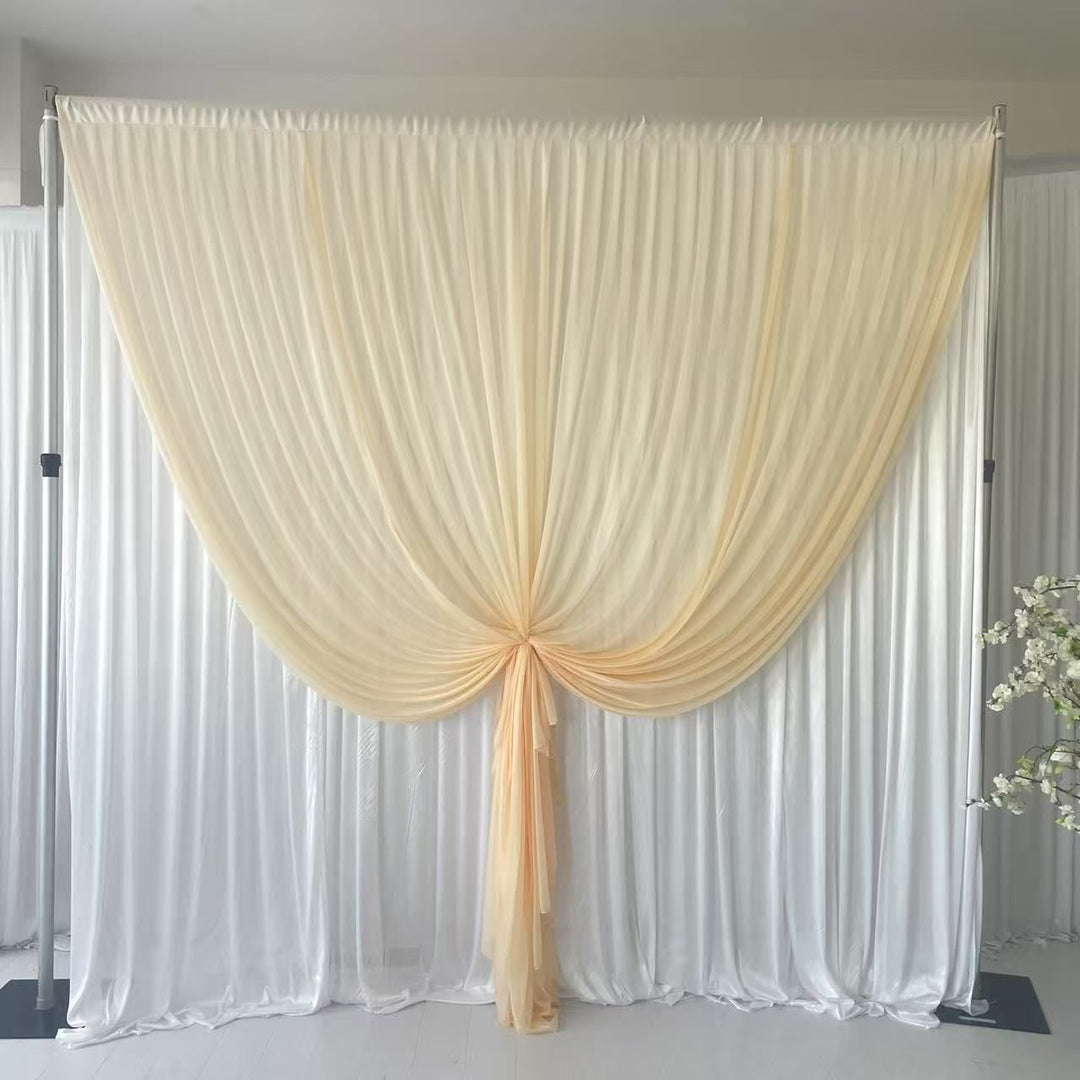Beauty Organza Backdrop Curtain with Satin Silk Backing 3mx3m - Champagne & White, front layer tied up