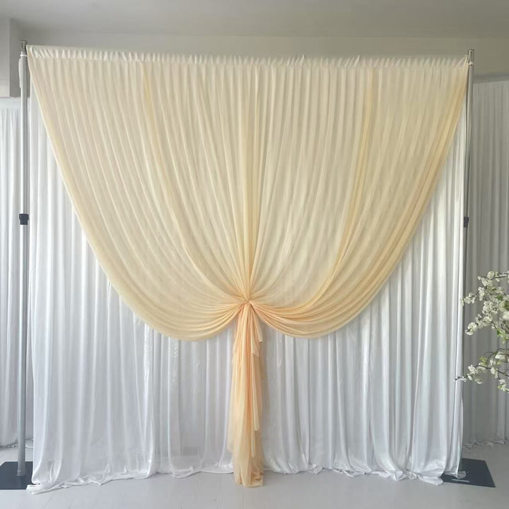 Beauty Organza Backdrop Curtain with Satin Silk Backing 3mx3m - Champagne & White, front layer tied up
