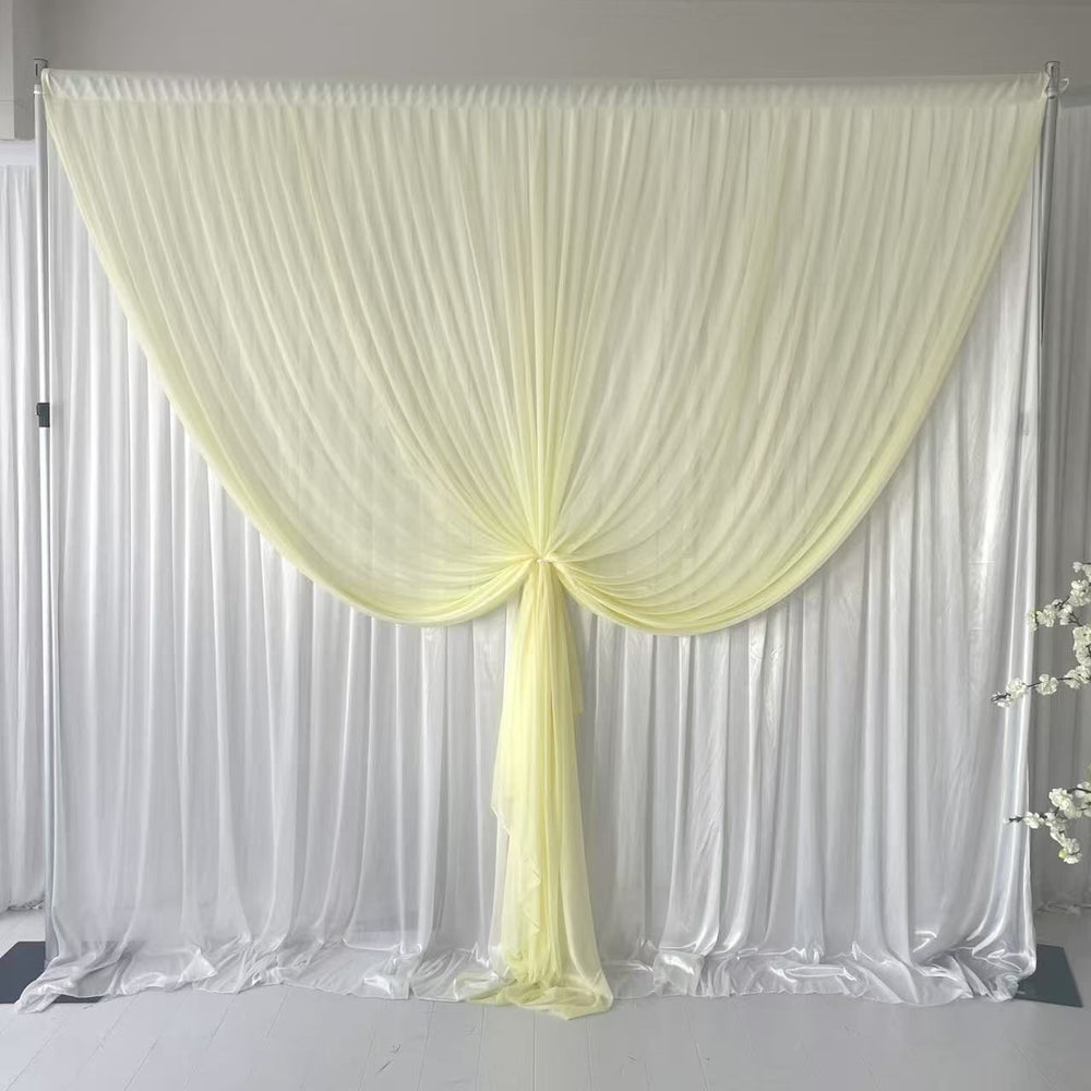 Beauty Organza Backdrop Curtain with Satin Silk Backing 3mx3m - Ivory & White, front layer tied up
