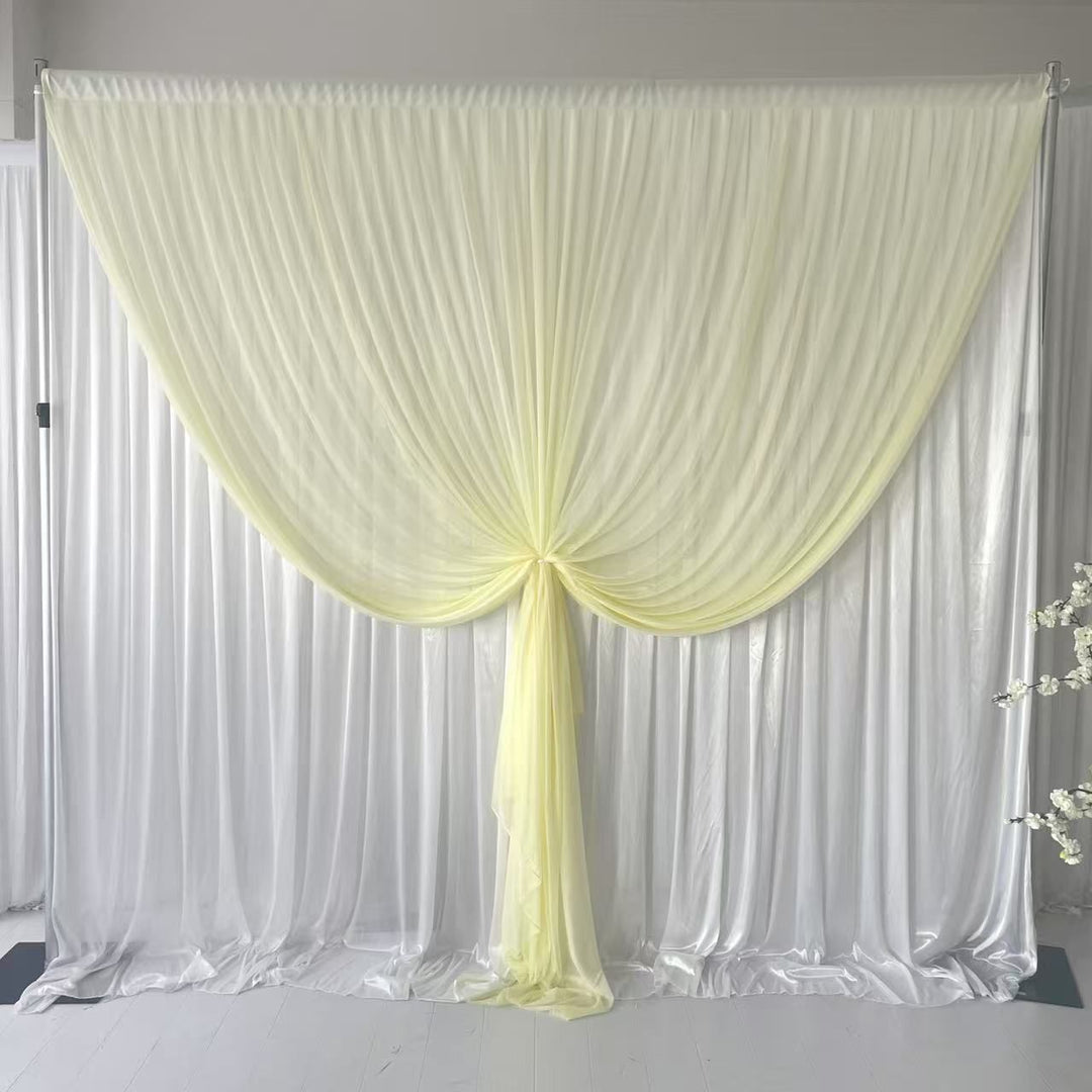 Beauty Organza Backdrop Curtain with Satin Silk Backing 3mx3m - Ivory & White, front layer tied up
