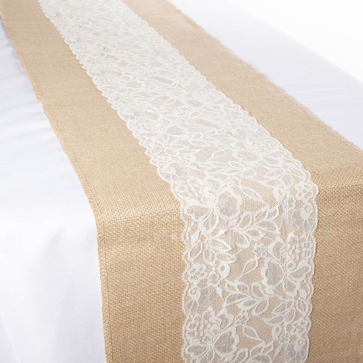 Hessian & Lace Table Runner - Centre Lace (30x275cm)