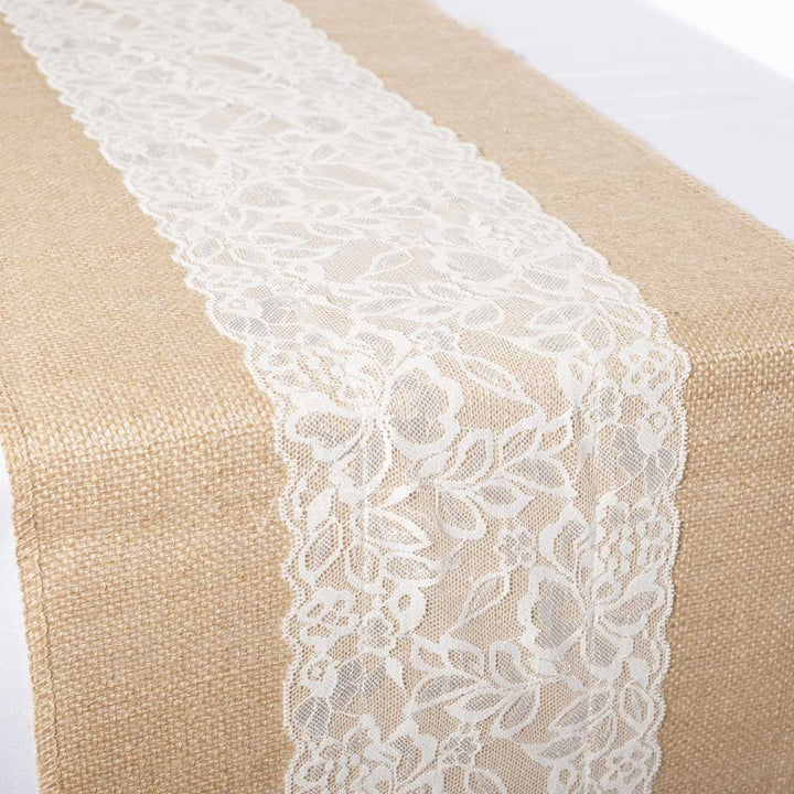 Hessian & Lace Table Runner - Centre Lace (30x275cm)