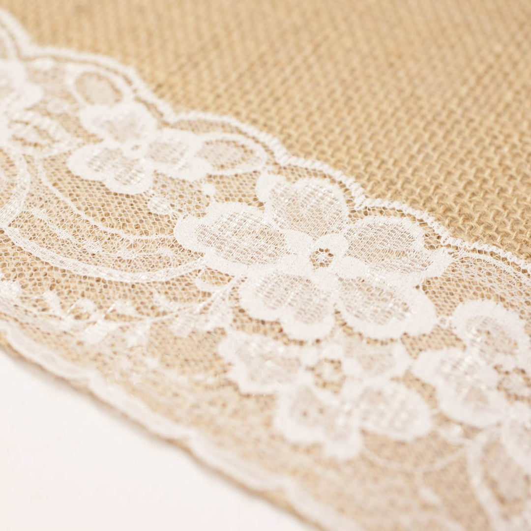 Hessian & Lace Table Runner - Lace Edge (30x275cm)