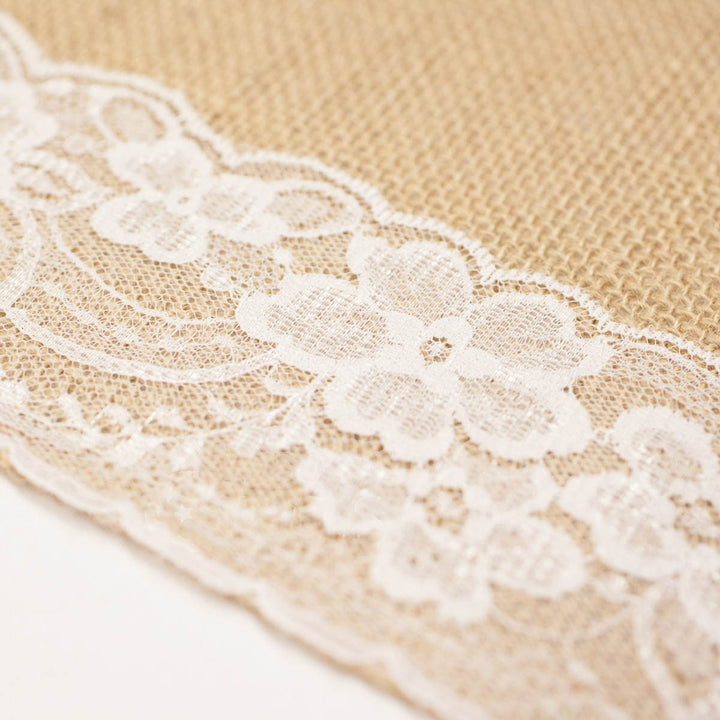 Hessian & Lace Table Runner - Lace Edge (30x275cm)