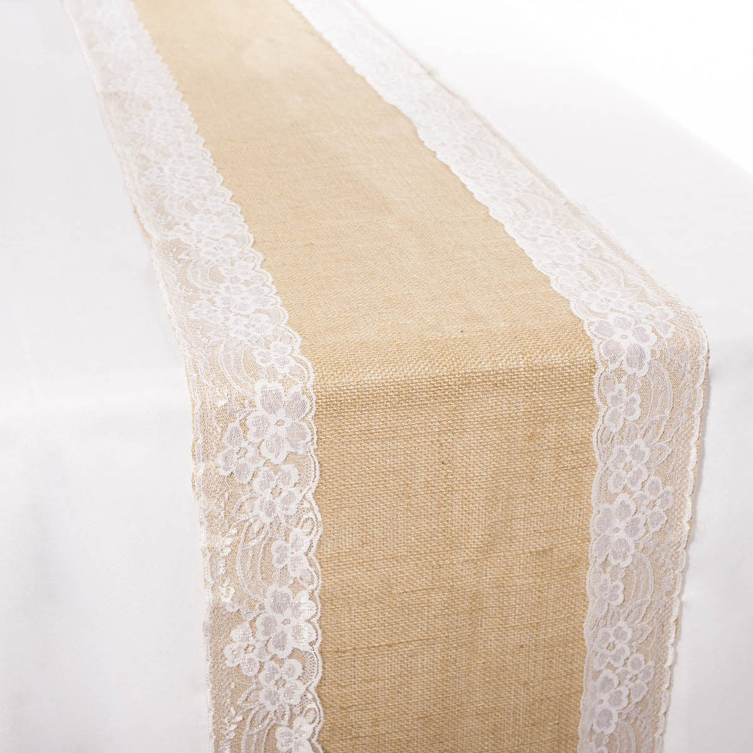 Hessian & Lace Table Runner - Lace Edge (30x275cm)