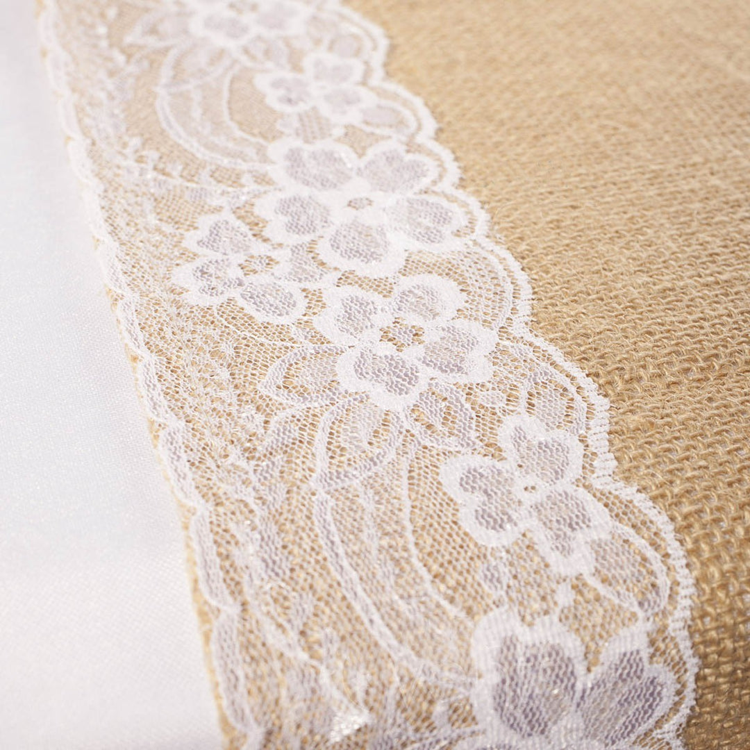 Hessian & Lace Table Runner - Lace Edge (30x275cm)