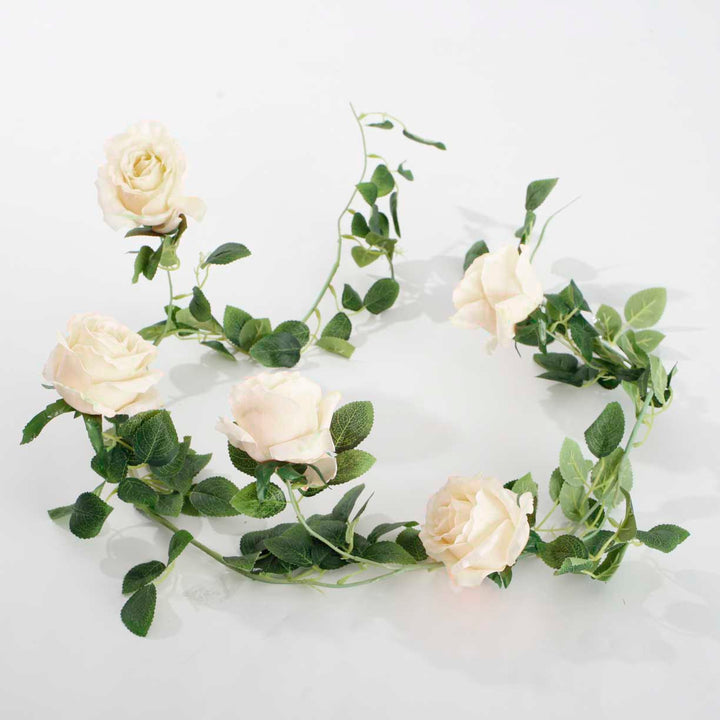 CLEARANCE Rose Artificial Flower Vine - 9cm Head - Cream (1.6m)