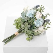 Artificial Mixed Flower Bouquet (10cm heads) - Soft Blues - Twine Wrap