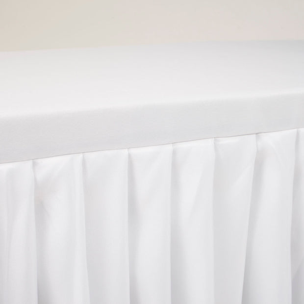 White Fitted Tablecloth with Pleated Table Skirting for 6ft Trestle Tables Close Up 